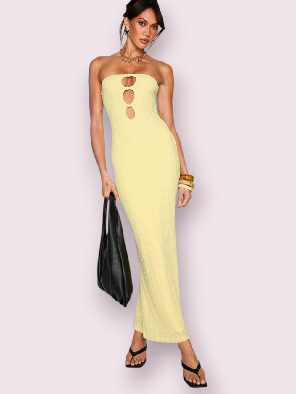 Princess Polly Saijana Strapless Maxi Dress Lemon Yellow Size 0